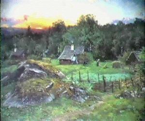 Landskap Med Torpstugor-sommarmotiv I Solnedgang by Olof Arborelius