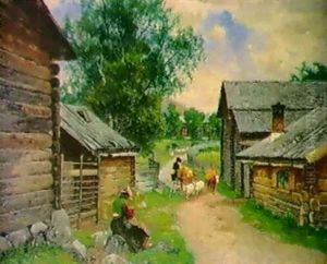 Gardsmotiv Med Allmogekvinnot Och Kreatur by Olof Arborelius
