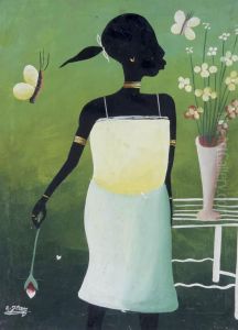 Haitian Girl With Flowers And Butterflies by Jean Alexis Achard