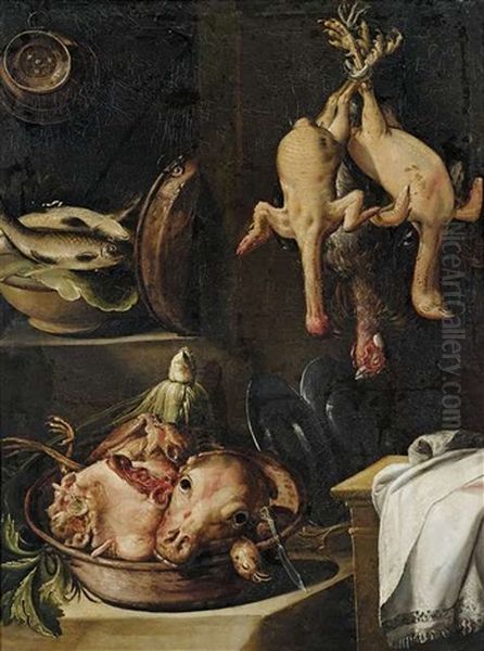 Kuchenstilleben Mit Geflugel, Fischen Und Fleisch - view 1
