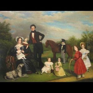 Group Portrait Of The Fenner Family Of Hull Comprising Mother, Father And Seven Children Posing In A Garden Setting With A Pony And Dog