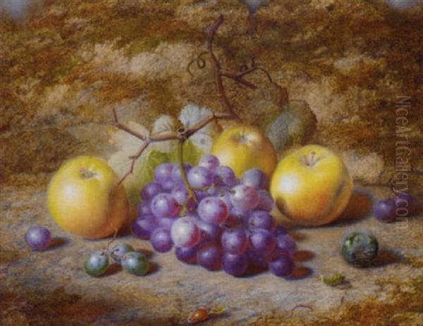 Grapes, Apples, And A Plum, On A Mossy Bank - view 1