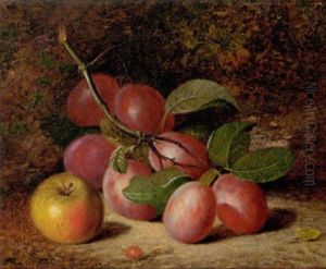 Plums And An Apple On A Mossy Bank