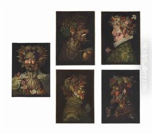 Rudolf Ii As Vertumus; Winter; Spring; Summer; Autumn (5 Works) by Giuseppe Arcimboldo