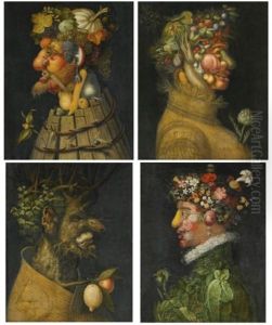 The Four Seasons: Anthropomorphic Allegories Composed Of Fruits And Plants (4 Works)