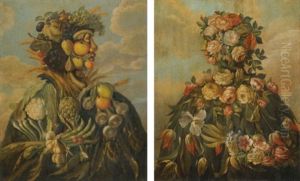 An Anthropomorphic Still-life Profile Of A Man (+ An Anthropomorphic Still-life Profile Of A Woman; Pair)