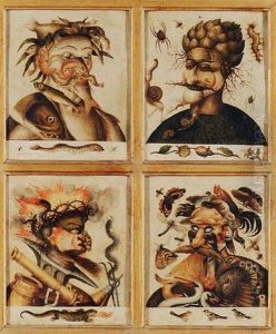 Anthropomorphic Heads: The Allegories Of Water, Earth, Fire And Air by Giuseppe Arcimboldo