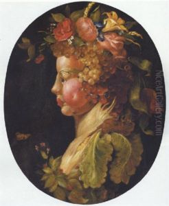 Fantasiskildring Af Et Kvindeansigt Bestaende Af Blomster, Frugter Og Grontsager