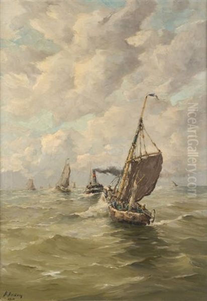 Voiliers Et Vapeur En Mer Du Nord - view 1