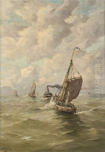 Voiliers Et Vapeur En Mer Du Nord