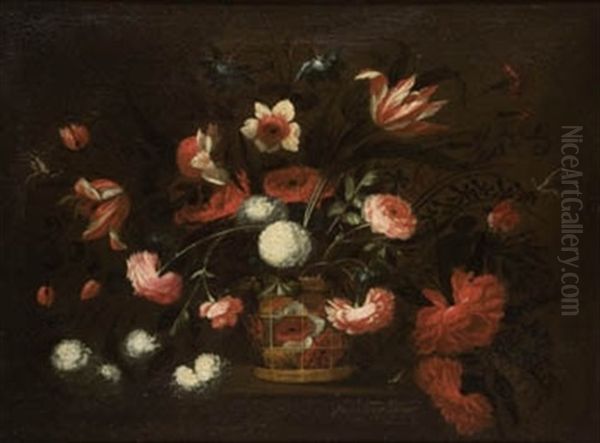 Cesto De Flores Sobre Un Basamento - view 1