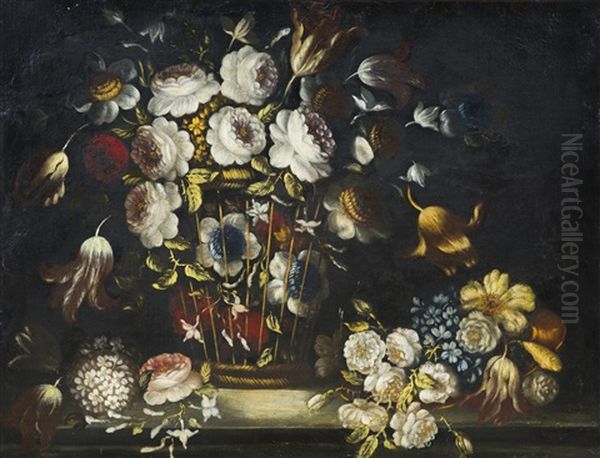 Corbeille De Fleurs Sur Un Entablement - view 1