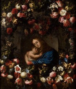 Guirnalda De Flores Con La Virgen Con El Nino by Juan De Arellano