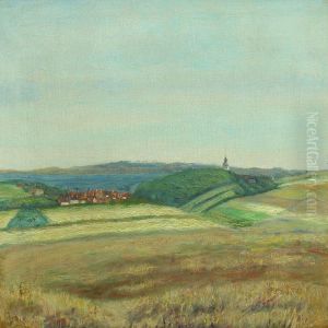 Landscape With View Over A City With A Church In The Background by Georg Nicolaj Achen
