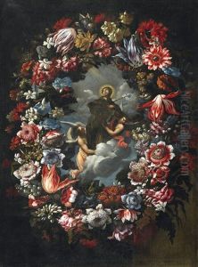 Flower Garland With Saint Francis by Juan De Arellano