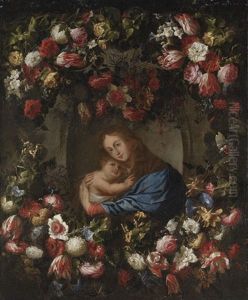 A Garland Of Roses, Tulips And Other Flowers by Juan De Arellano