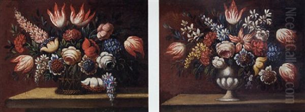 Flowers In An Urn On A Ledge - view 1