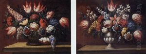 Flowers In An Urn On A Ledge