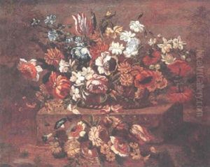 Stilleben Med Blommor I Korg by Juan De Arellano