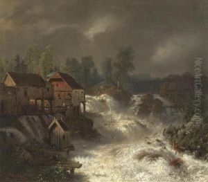 Die Wasserfalle Von Trollhattan In Schweden by Andreas Achenbach