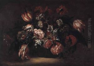 Stilleben Med Blommor I Korg