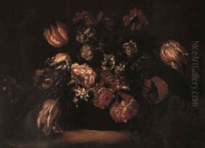 Flowers In A Basket On A Ledge by Juan De Arellano