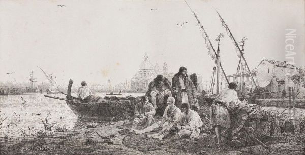 Fischergruppe Bei Ihren Booten Vor Venedig - view 1