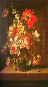 Blumenstrauss In Einer Glasvase. by Juan De Arellano