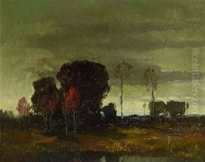 Abendliche Landschaft Mit Baumgruppe by Carl Oskar Arends