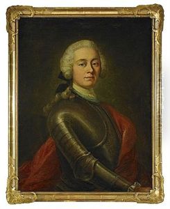 Portratt Av Faltmarskalken Greve Augustin Ehrensvard Ikladd Rustning Och Rod Mantel by Olof Arenius