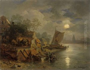 Nachtlichekustenlandschaft Mit Fischern