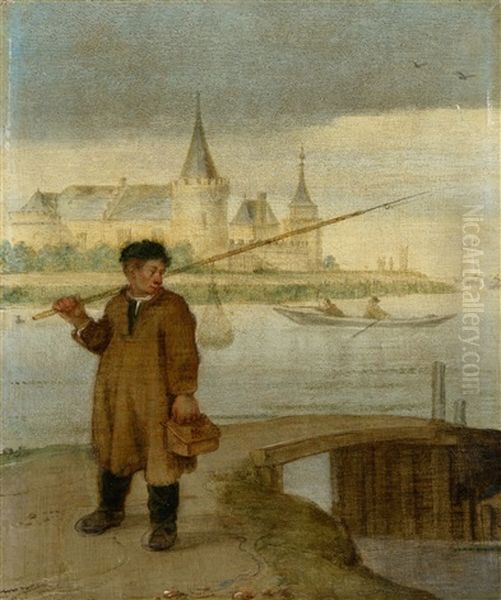 Fisher On A Bridge With Muiderslot In The Background - view 1