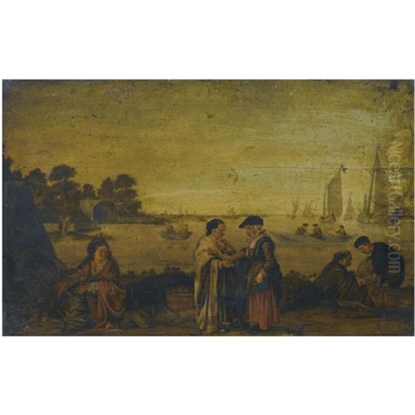 A River Landscape With Women Exchanging Money In The Foreground - view 1