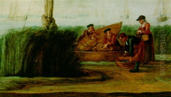 A River Landscape With Fishermen Unloading Their Catch - view 1