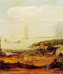 River Landscape With Fishermen And A Young Boy With Fishing Nets