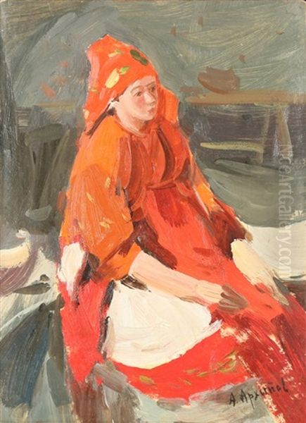 Study Of Peasant Woman In Red Costume - view 1