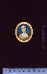 Portrait Of A Lady Wearing Canary-yellow Dress With White Underslip, Her Hair Falling Over Her Left Shoulder (+ Portrait Of A Gentleman Wearing Blue Cloak, White Lace Cravat And Powdered Wig; Pair)