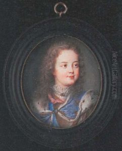 Louis Xv As A Child, Wearing Ermined Lined Blue Cloak Held With A Sapphire Brooch, Pink Ribbon And Armoured Breast-plate Over White Lace Chemise With Matching Brooch