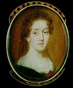 A Lady With A Black Gauze Veil In Her Hair, Wearing A Crimson Dress