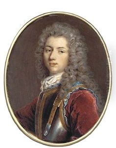 A Young Gentleman Called Fouche De Sacy, In Gold-bordered Breast Plate With Blue Lining And Strap, Red Velvet Coat, Lace Cravat, Long Powdered Curling Hair
