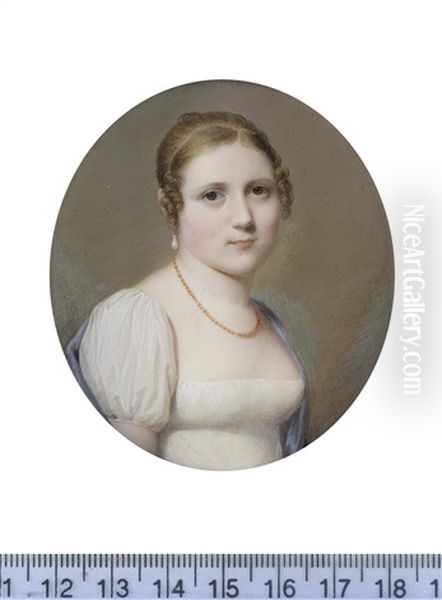 A Lady, Called Fanny Mercier Nee Uginet (c.1796-1828), Wearing White Dress, Blue Shawl Draped About Her Shoulders - view 1