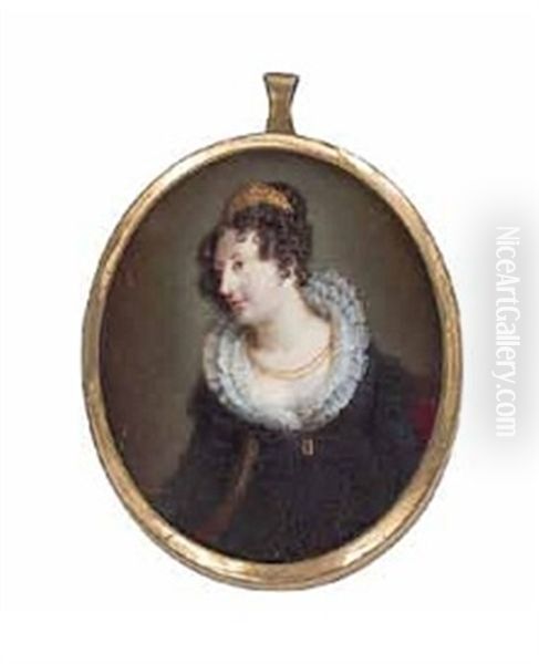 Halbportrat Einer Vornehmen Dame Im Empirekleid Mit Spitzenkragen Und Diadem - view 1