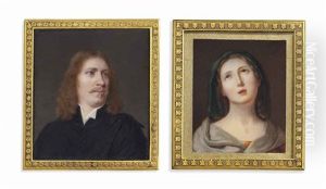 A Young Gentleman, In Black Robes And White Shirt, Auburn Hair And Moustache (after A 17th Century Portrait); Together With A Young Lady In The Guise Of A Saint (2 Works) by Louis Ami Arlaud-Jurine