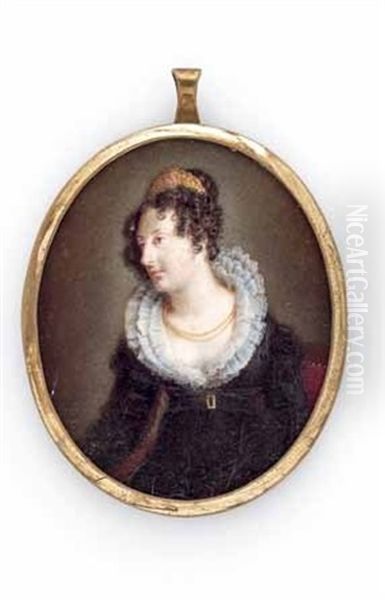 Halbportrat Einer Vornehmen Dame Im Empirekleid Mit Spitzenkragen Und Diadem - view 1