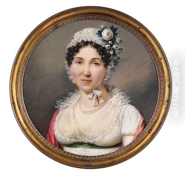 A Lady In White Mull Gown With Embroidered Gauze Van Dyck Collar - view 1