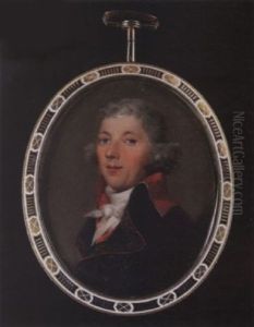 A Gentleman Wearing Blue Coat With Red Collar, The Lapels With Red Embroidered Border, Red Waistcoat And Tied White Cravat