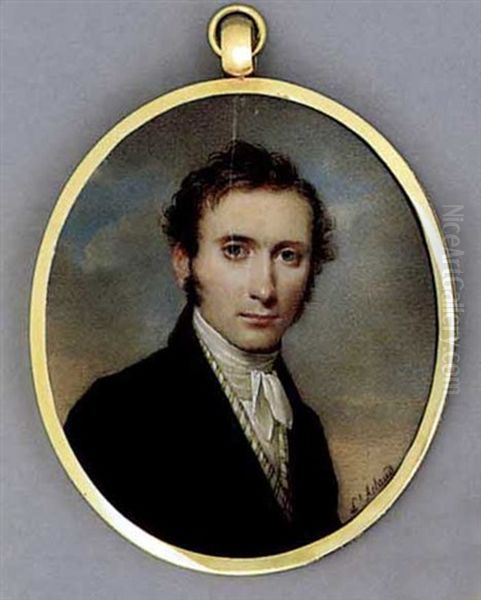 A Young Gentleman, In Black Coat, Yellow Striped White Waistcoat And Knotted Cravat, Sky And Cloud Background - view 1