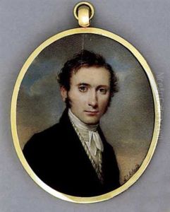 A Young Gentleman, In Black Coat, Yellow Striped White Waistcoat And Knotted Cravat, Sky And Cloud Background