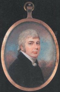 A Gentleman Wearing Dark Grey Coat With Black Collar And Double Row Of Buttons, White Stock, His Hair Powdered And Worn In Queue