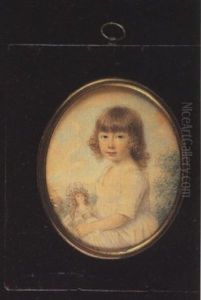 A Girl, Seated In A Landscape, Wearing Low-cut White Dress And Holding A Doll